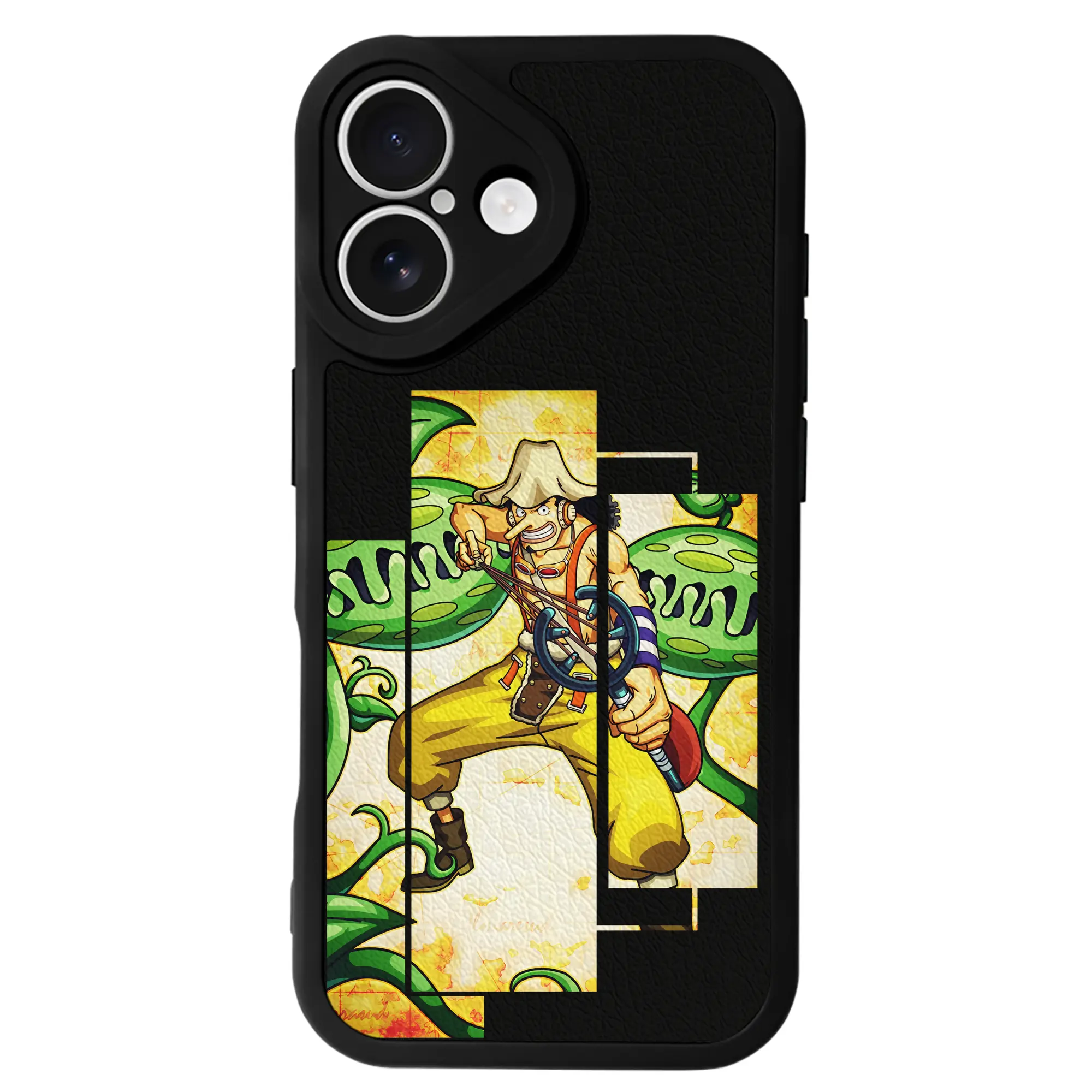 ワンピース グッズ ウソップ - IPhone 16シリーズ対応 ・ シリコンスマホケース ・ レザー調 ・ 高精度フィット ・ 耐衝撃 ・ ワイヤレス充電対応 ・ 精密カット